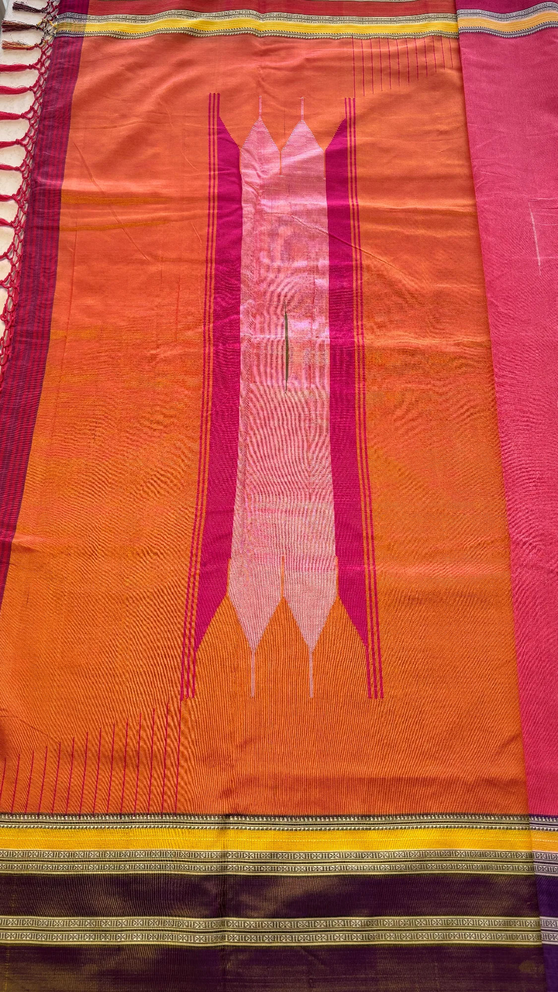 Unique Pure Cotton Sarees with Intricate weaving - Peachy Pink - Pink and Purple Gayatri Border authentic saree - view 3