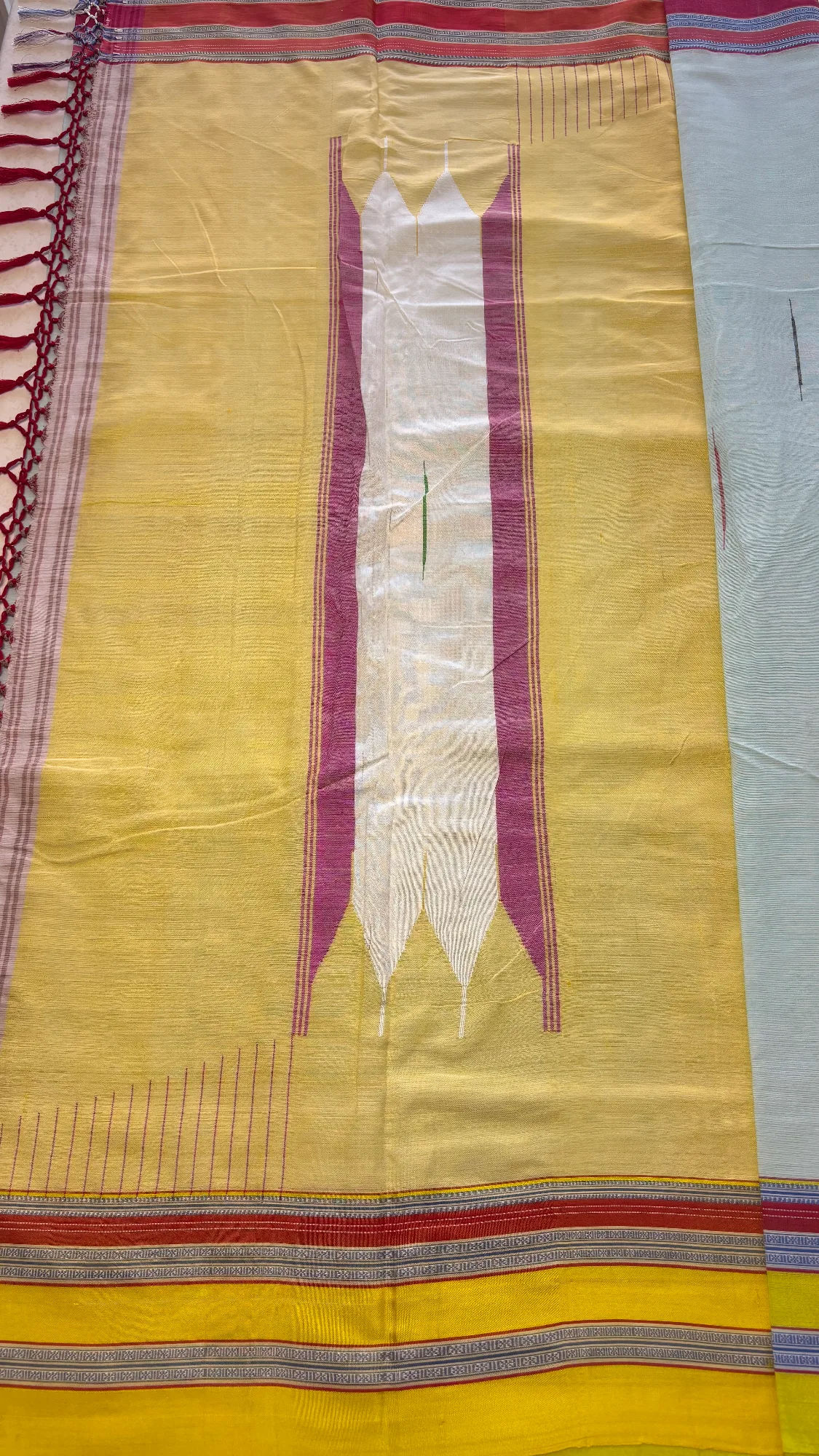 Unique Pure Cotton Sarees with Intricate weaving - Sky Blue - Pink and Yellow Gayatri Border authentic saree - view 2