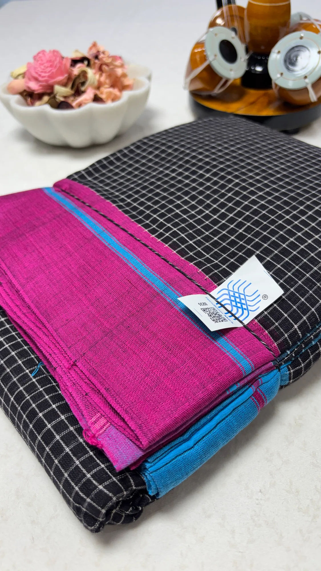 Black Checks with Pink & Blue Border