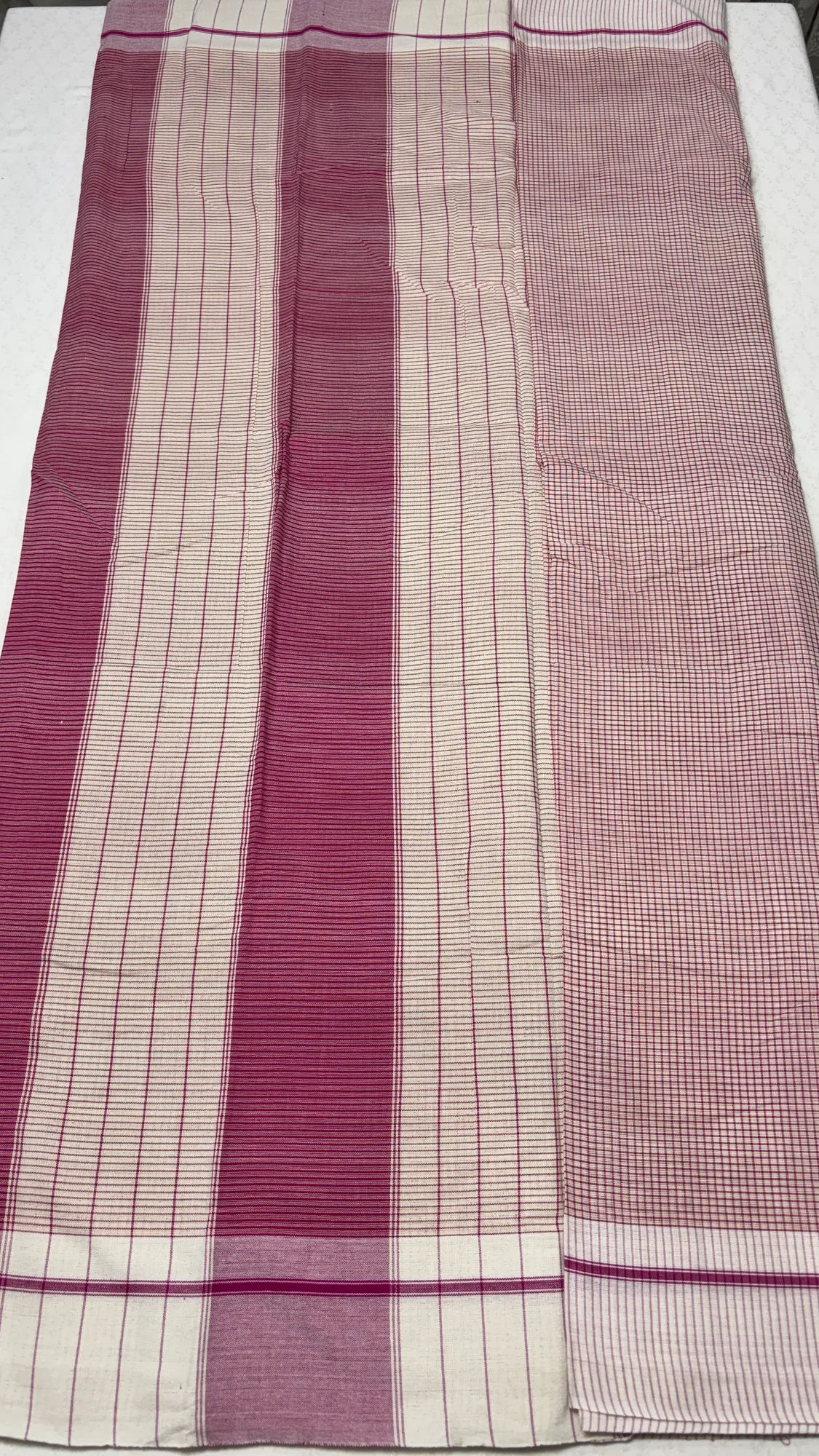 Patted Anchu Handloom Cotton Saree (Checks) - Off White with Maroon Checks authentic saree - view 4