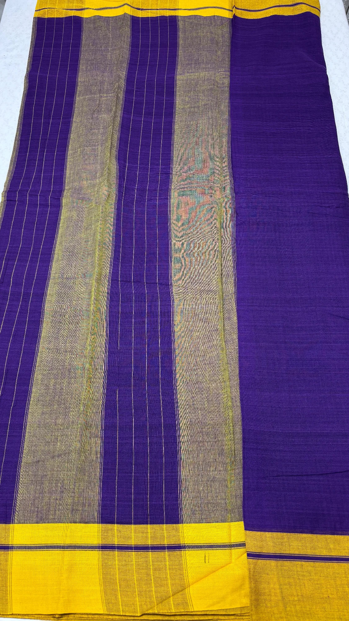 Patted Anchu Handloom Cotton Saree (Plain) - Purple - Yellow authentic saree - view 4