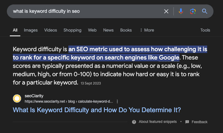 Featured snippet example