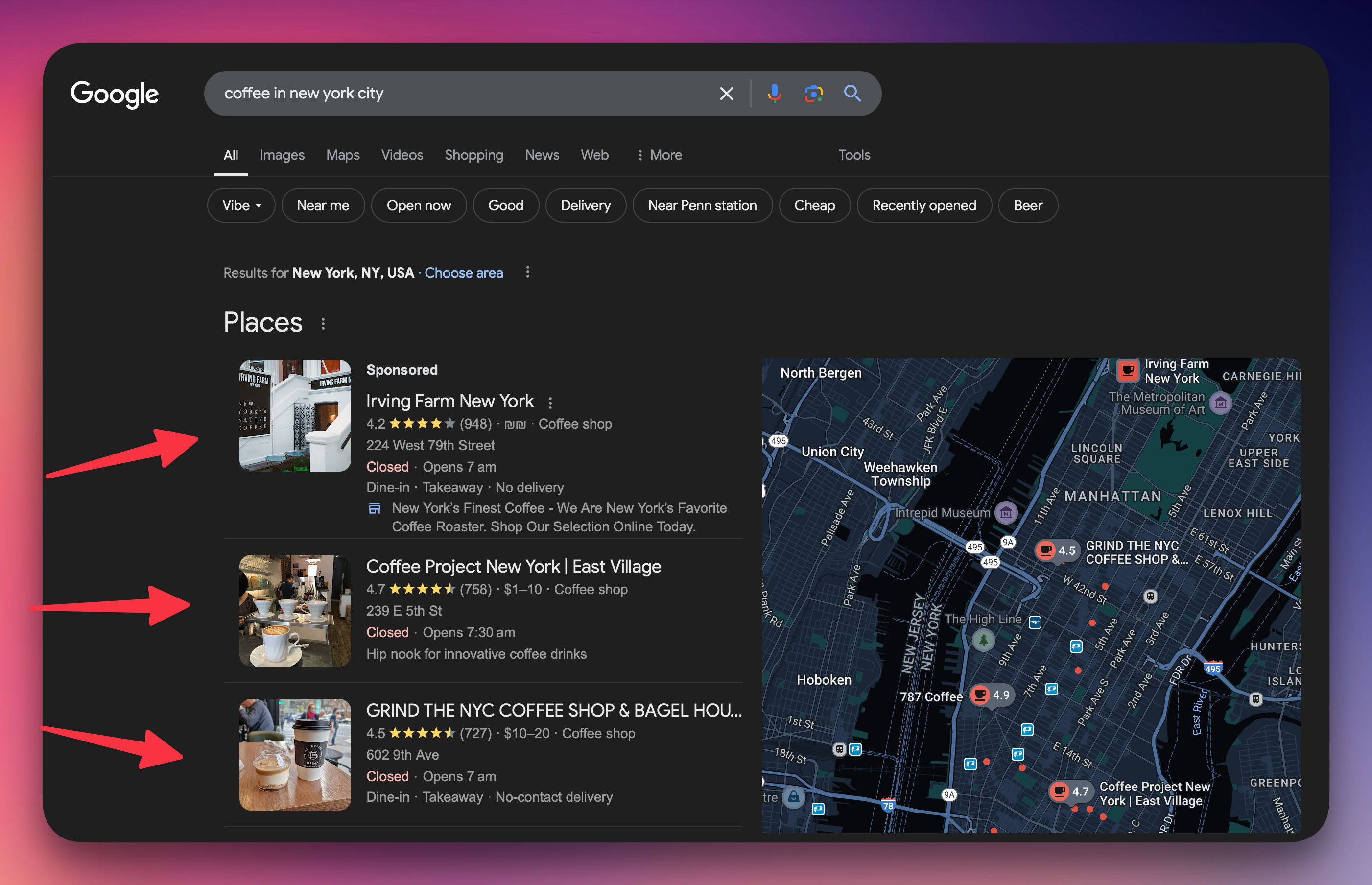 Google Business Listing in search results