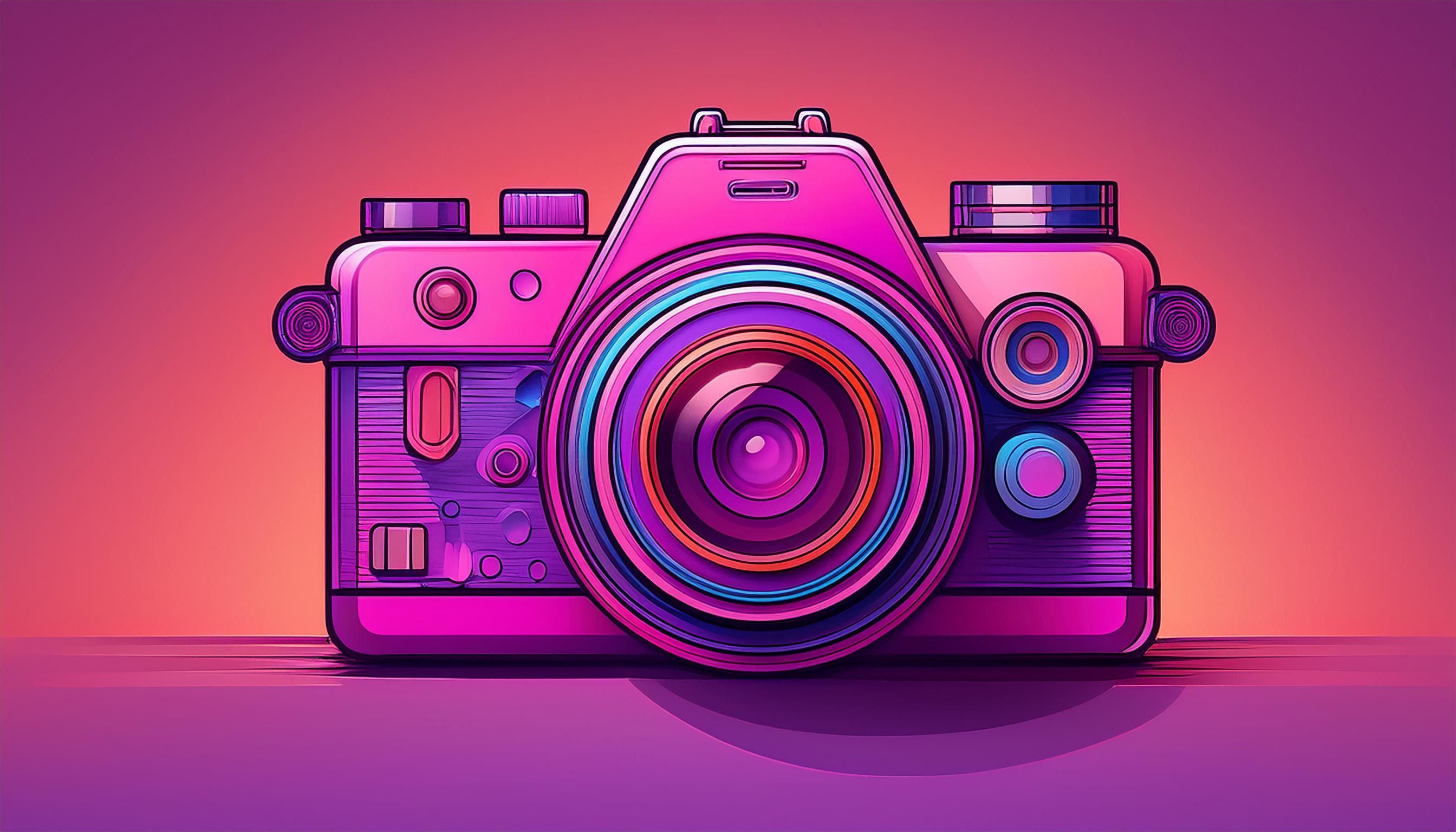 camera using strong purple and pink colors, in a outline minimal style.jpeg