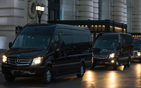 Group transportation in a luxury black car