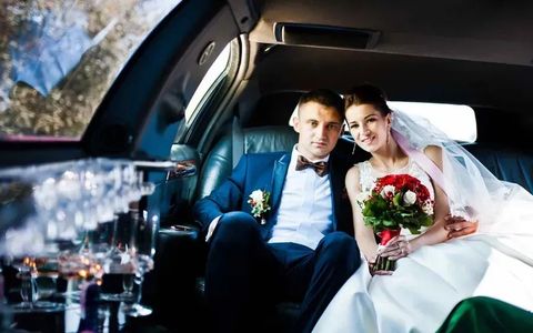 Wedding transportation in a luxury black car