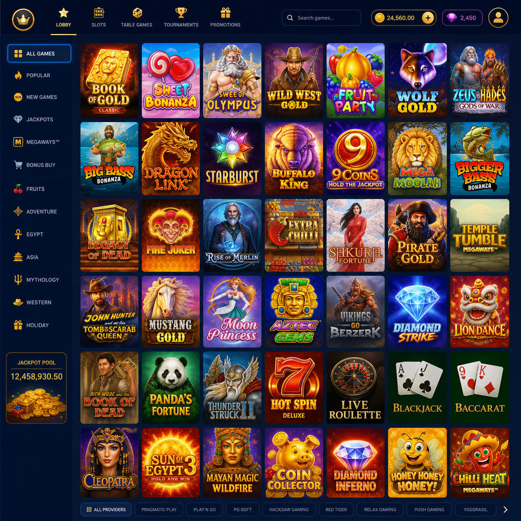 Tampilan lobby game toto slot BK8 dengan ribuan pilihan permainan