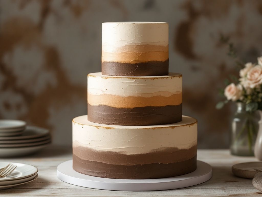 5. Mocha mousse wedding - weddind cake, white plates