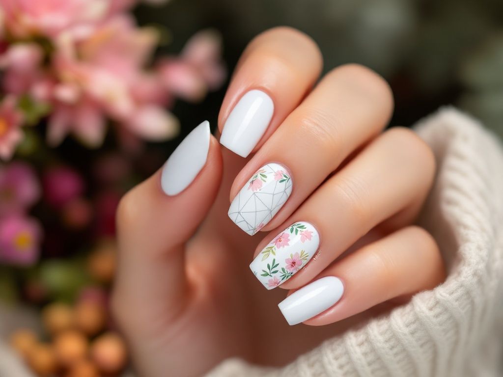 Modele de unghii albe simple sau nail art, de vara 1