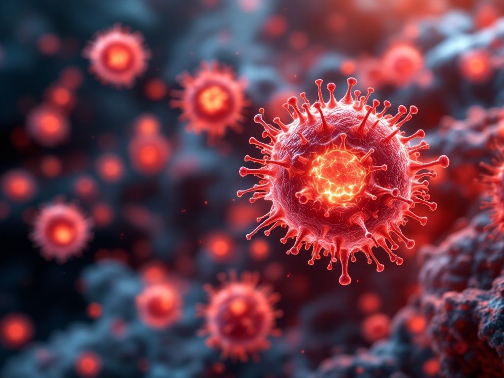 A photorealistic shot capturing an artistic representation of immune cells being activated by Ganoderma lucidum extract, showing enhanced activity of T cells and Natural Killer cells