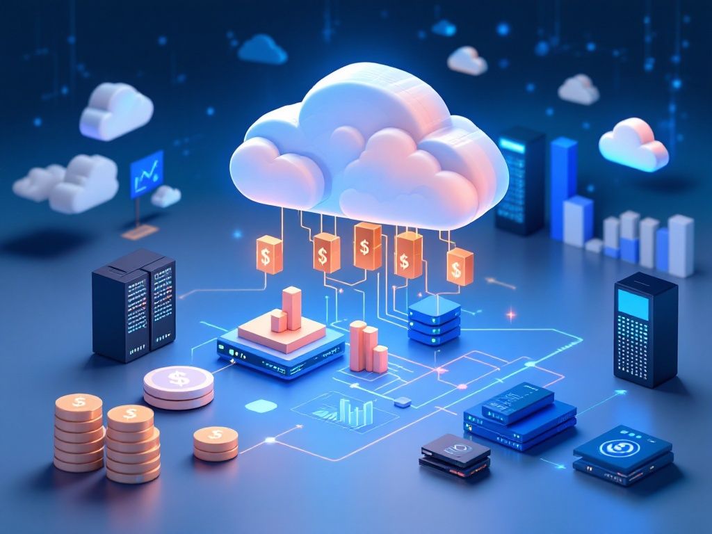 A photorealistic shot capturing a detailed comparison diagram showing cost savings and efficiency gains of cloud infrastructure versus on-premises infrastructure, with clear visual representations of server rooms, cloud symbols, and financial graphs