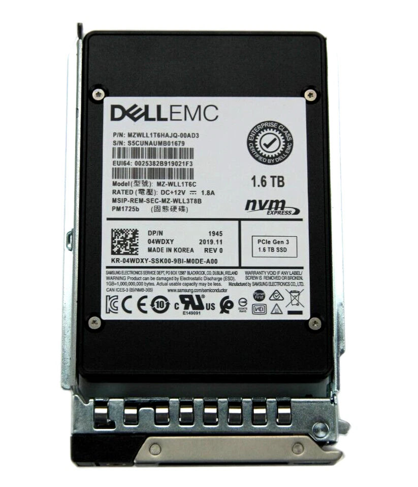 4WDXY - Dell 1.6TB PCI Express NVMe TLC 2.5" Solid State Drive