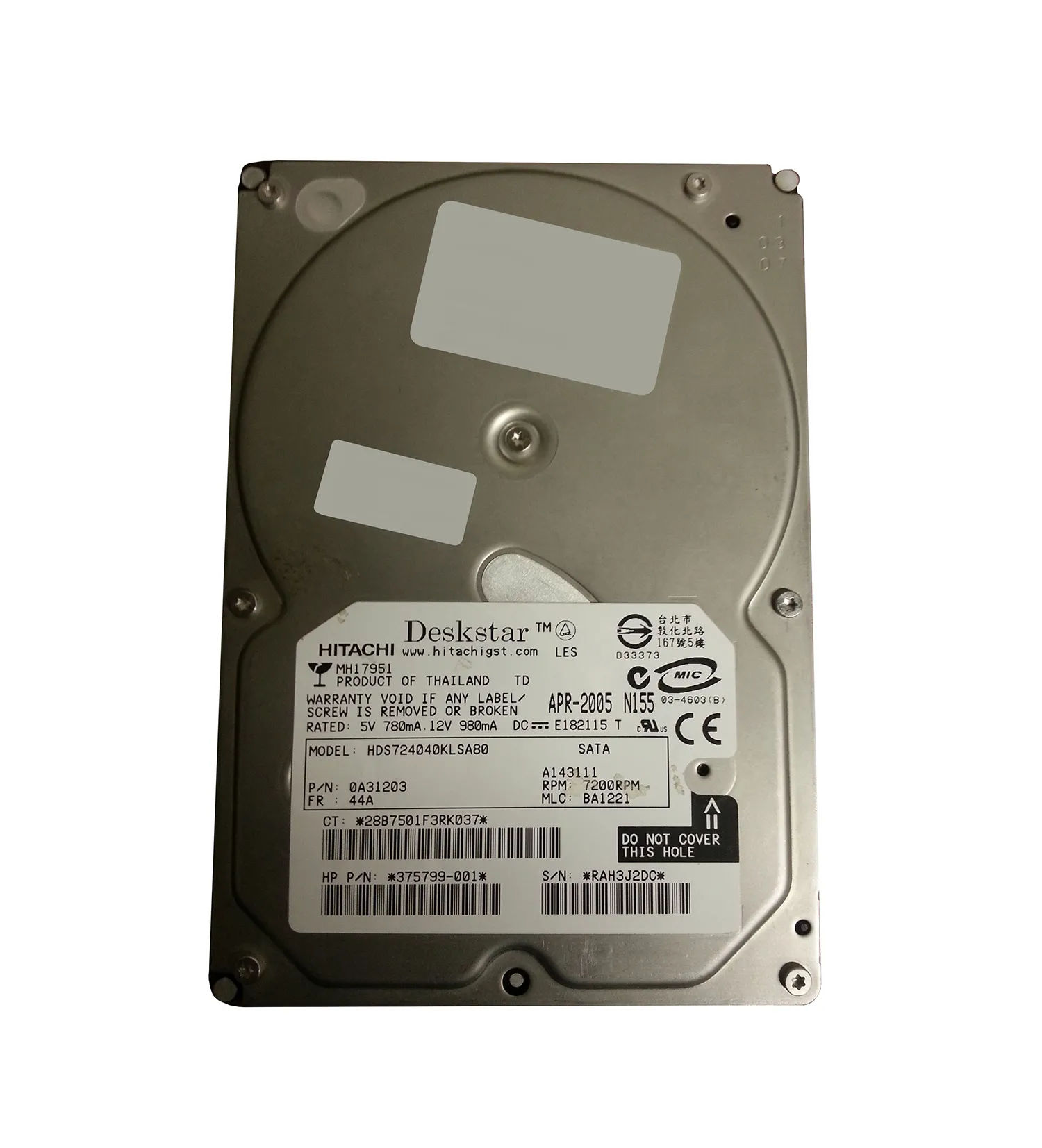 0A31203 - Hitachi 400GB 7200RPM SATA 1.5Gb/s 3.5-in Hard Drive