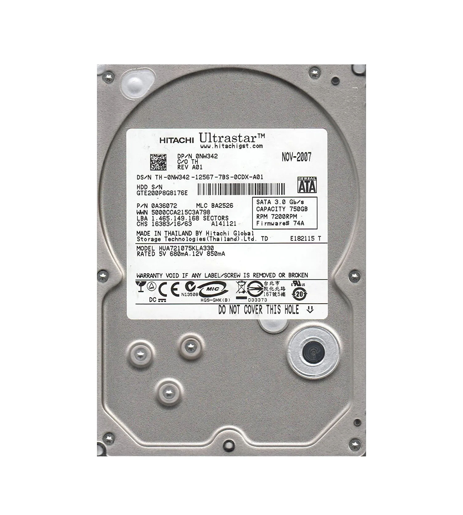 0A36072 - Hitachi 750GB 7200RPM SATA 3Gb/s 3.5-in Hard Drive