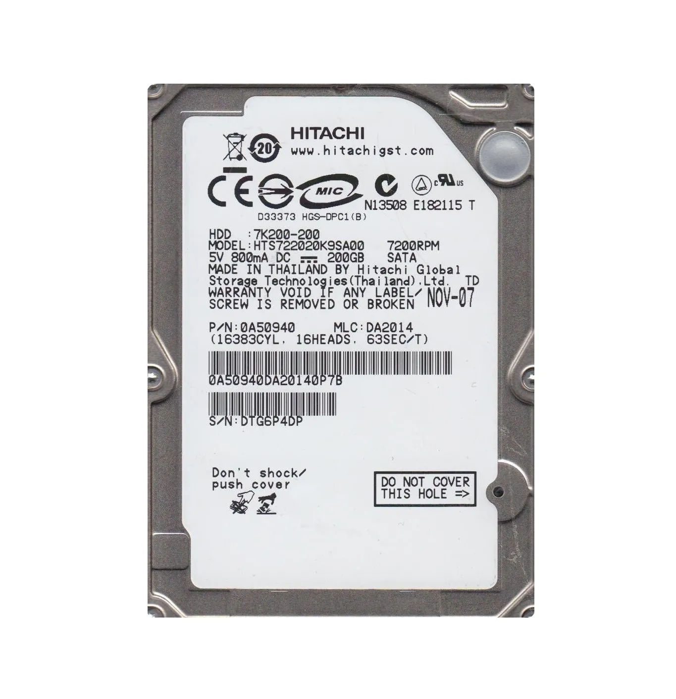 0A50940 - Hitachi 200RPMGB 7200RPM 2.5-In SATA 1.5Gb/s Hard Drive