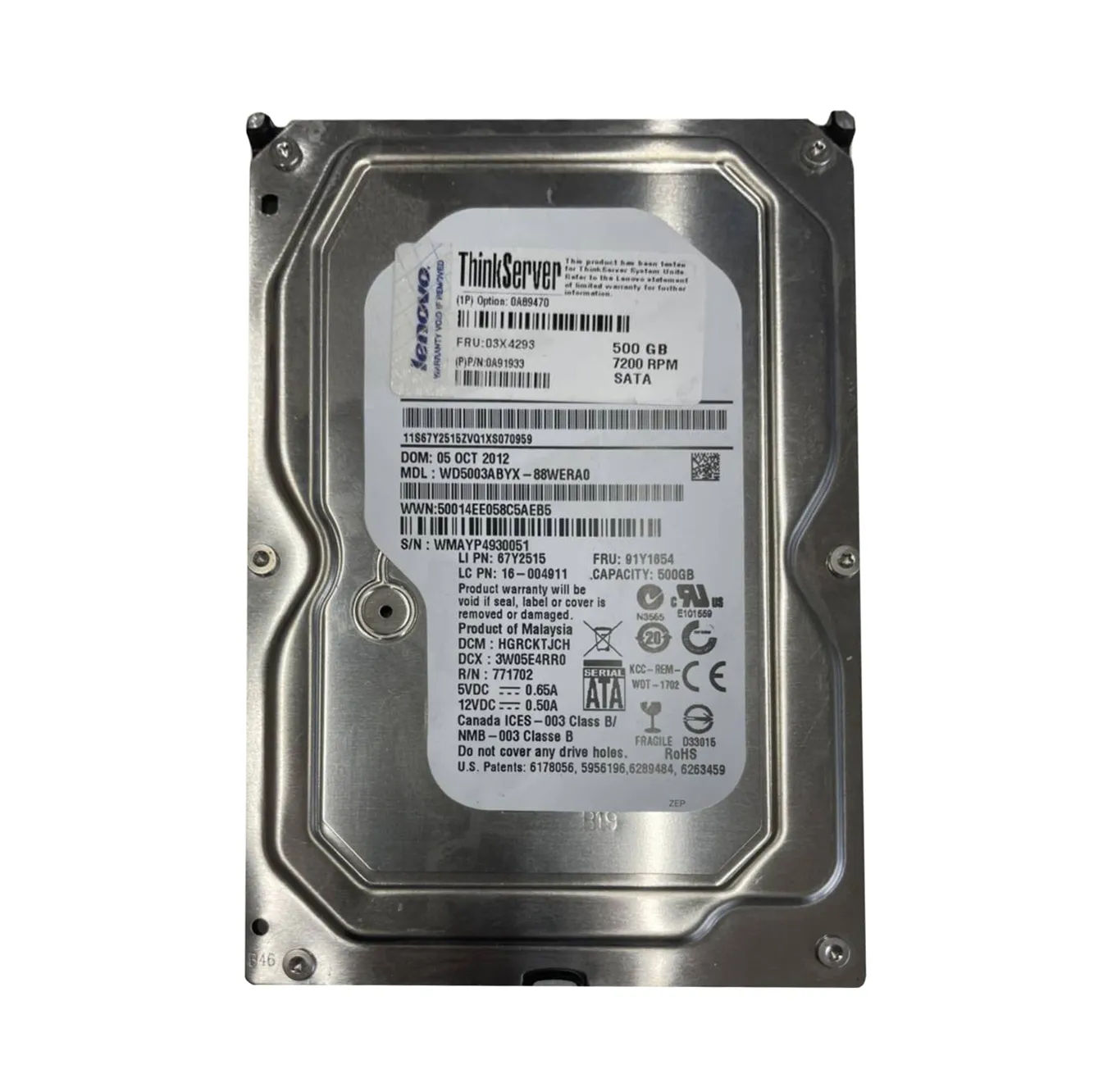 0A91933 - Lenovo 500GB 7200RPM SATA 6Gb/s 3.5-in Hard Drive