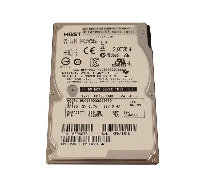 0B26076 - HGST 300GB 10000RPM SAS 6Gb/s 64MB Cache 2.5-in HDD