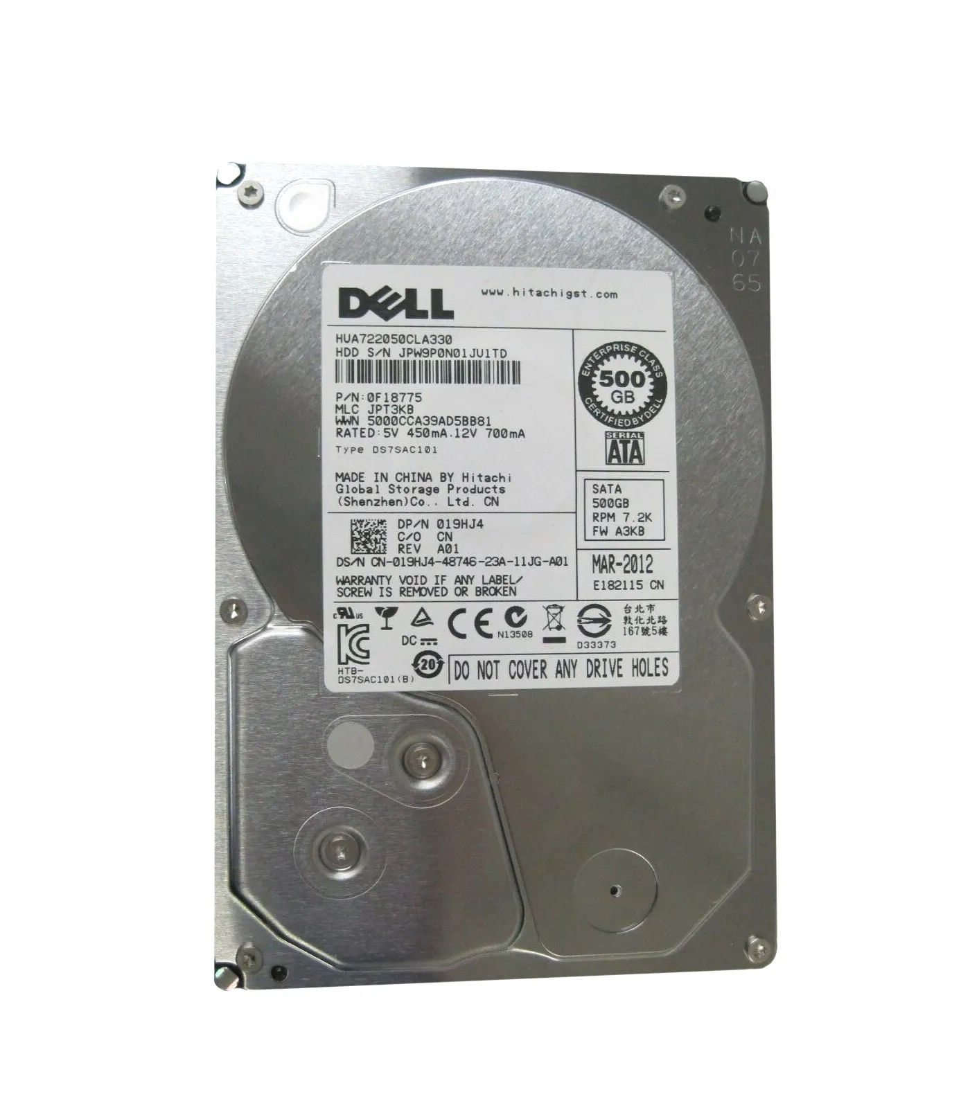 0F18775 - HGST 500GB 7200RPM SATA 3Gb/s 3.5-in Hard Drive