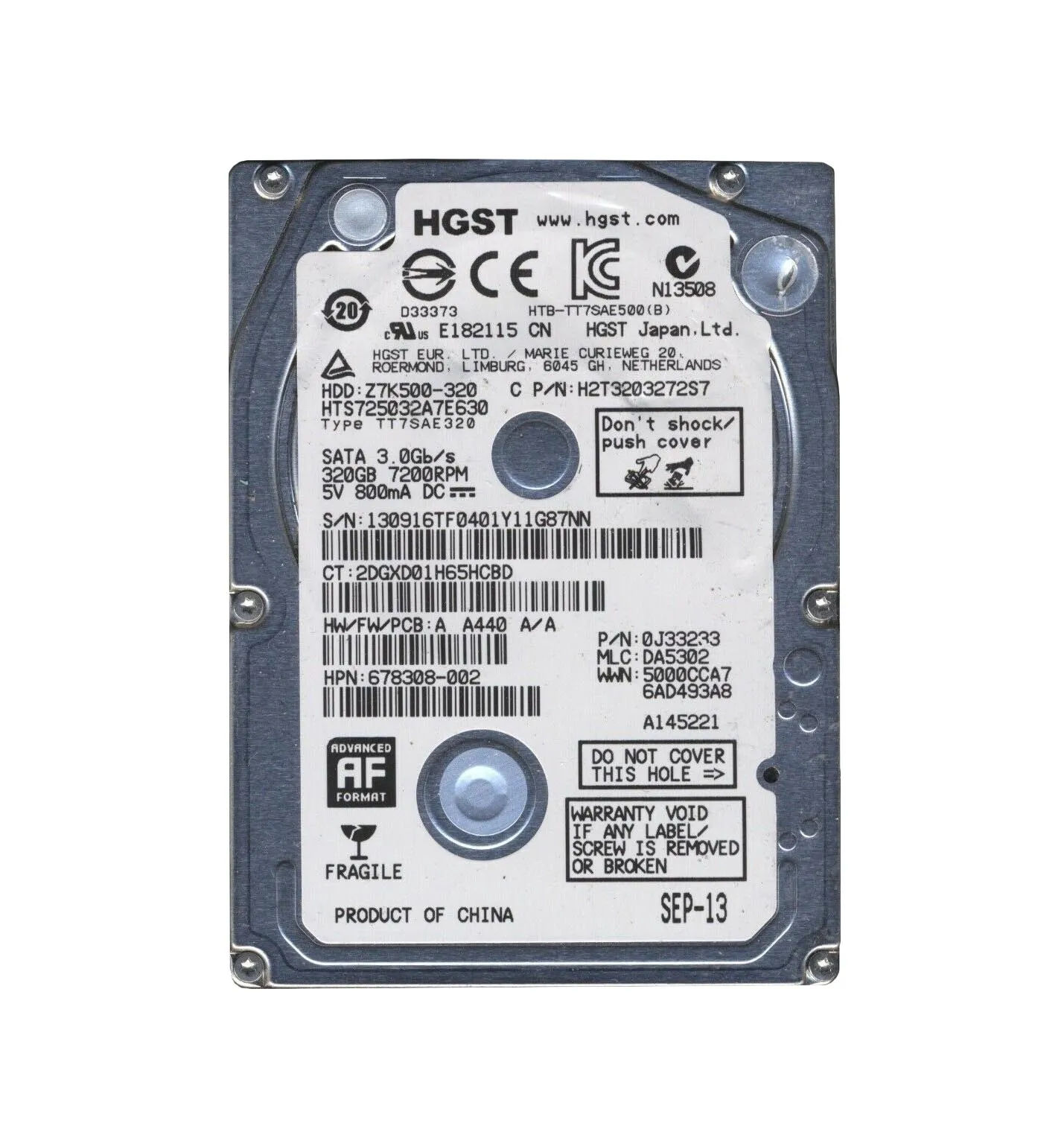 0J33233 - HGST 320GB 7200RPM SATA 6Gb/s 2.5-in Hard Drive