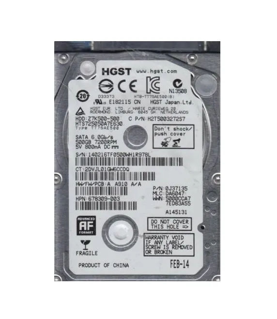 0J37135 - HGST 500GB 7200RPM SATA 6Gb/s 2.5-in Hard Drive