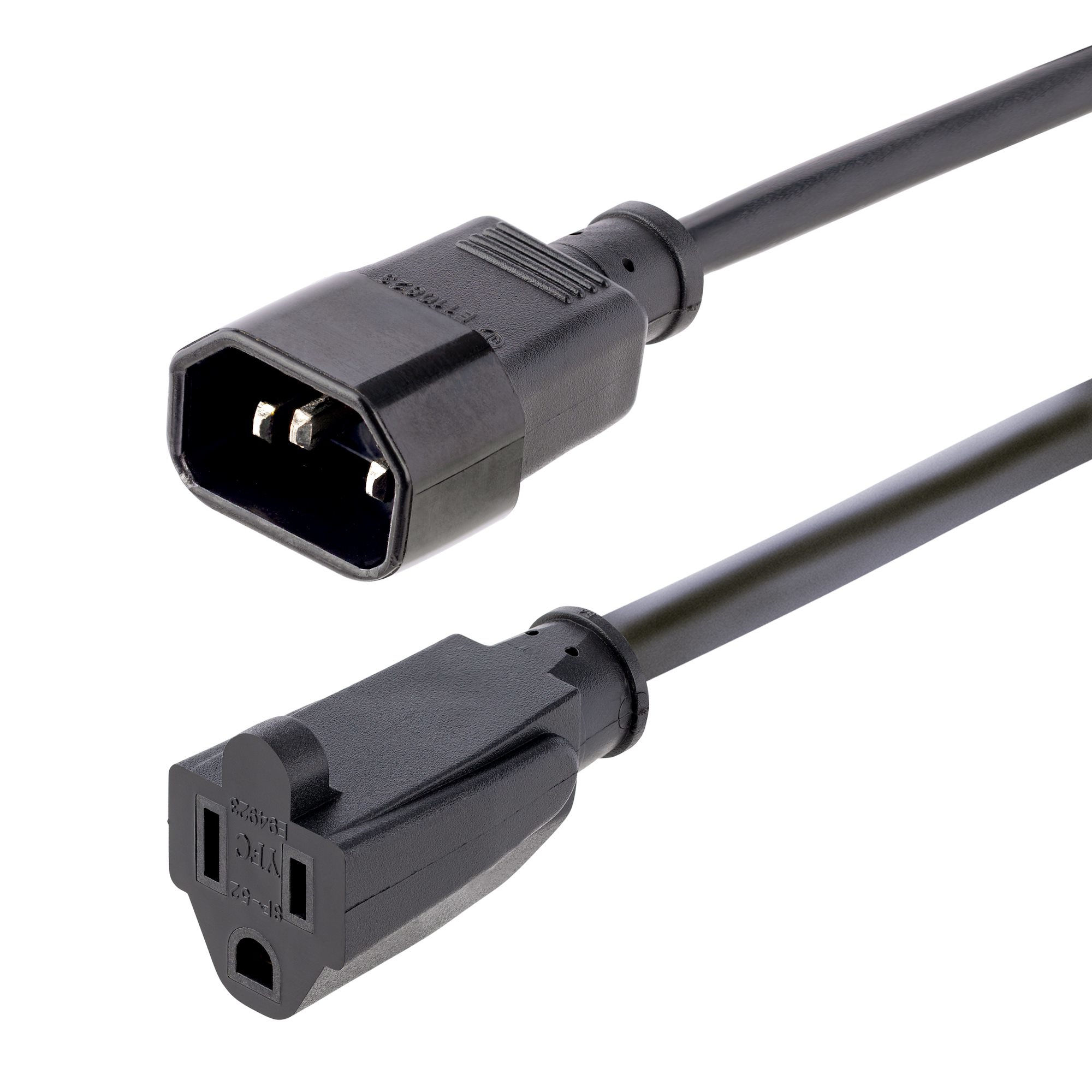 StarTech.com 3ft (1m) Power Extension Cord, IEC 320 C14 to NEMA 5-15R, 10A 125V, 18AWG, Black Computer Power Extension Cord, AC Outlet Extension Cable for Power Supplies/ PDUs / Network Equipment