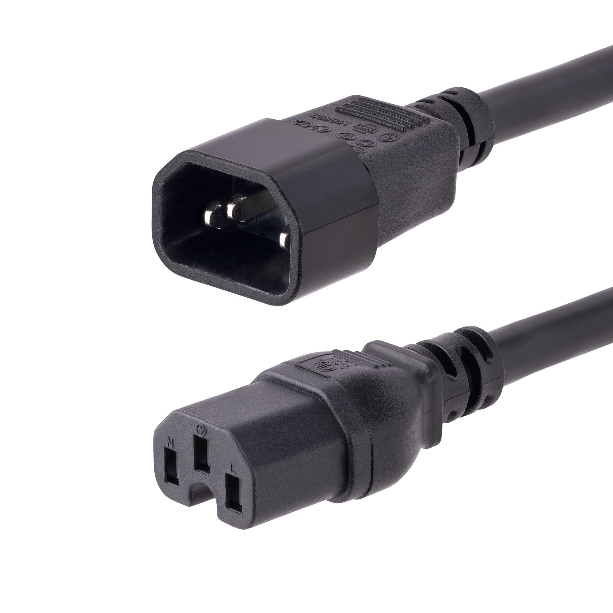 StarTech.com 10ft (3m) Heavy Duty Extension Cord, C14 to C15 Extension Cord, 15A 125V, 14AWG, Heavy Gauge Power Extension Cable, Heavy Duty AC Power Cord