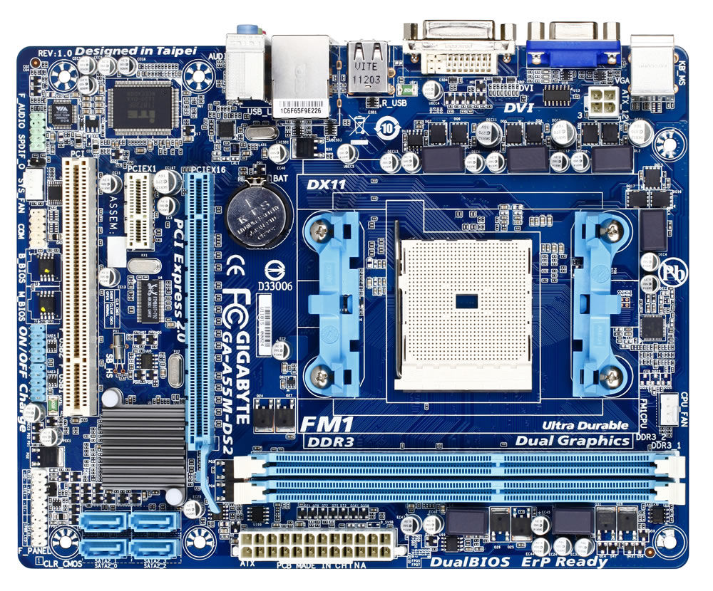 GIGABYTE GA-A55M-DS2 motherboard AMD A55 Socket FM1 micro ATX