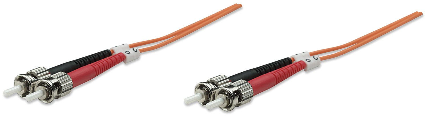 Intellinet Fiber Optic Patch Cable, OM2, ST/ST, 1m, Orange, Duplex, Multimode, 50/125 µm, LSZH, Fibre, Lifetime Warranty