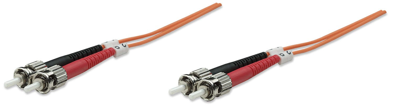Intellinet Fiber Optic Patch Cable, OM2, ST/ST, 3m, Orange, Duplex, Multimode, 50/125 µm, LSZH, Fibre, Lifetime Warranty