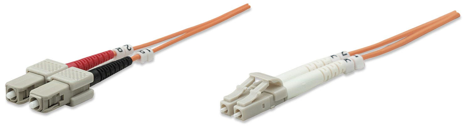 Intellinet Fiber Optic Patch Cable, OM1, LC/SC, 3m, Orange, Duplex, Multimode, 62.5/125 µm, LSZH, Fibre, Lifetime Warranty