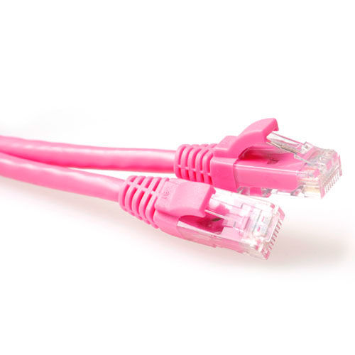 ACT Pink 15 meter U/UTP CAT6A patch cable snagless with RJ45 connectors