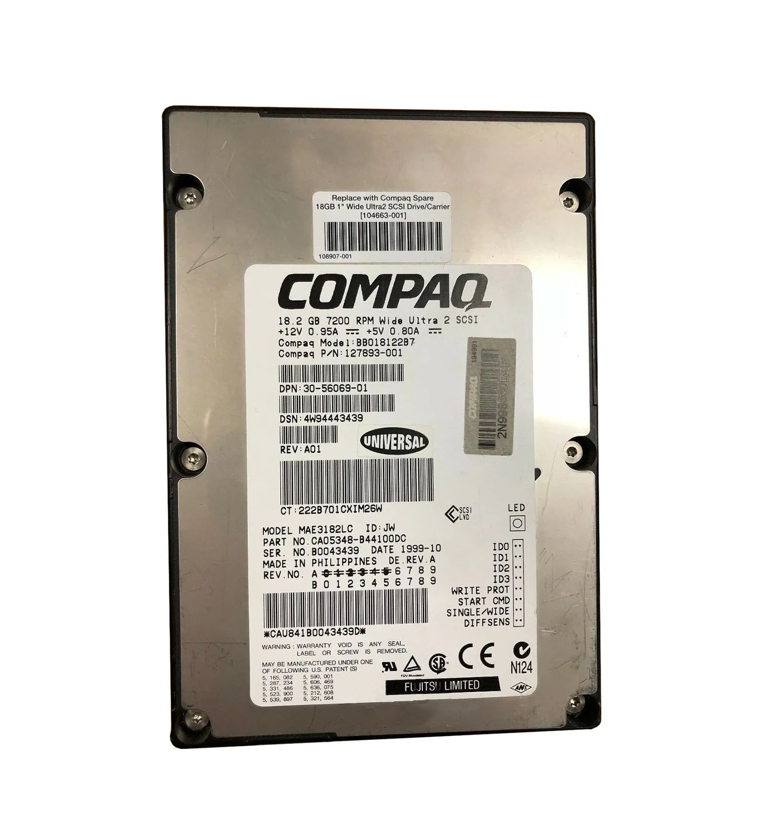 127893-001 - HP 18GB 7200RPM Ultra2 Wide SCSI Hot Swap 3.5-in HDD
