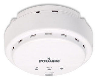 Intellinet High-Power Ceiling Mount Wireless 300N PoE Access Point, 300 Mbps, 2T2R MIMO, PoE Support, Bridge, Repeater, Multiple SSIDs and VLANs, 26 dBm, 400 mW (Euro 2-pin plug)