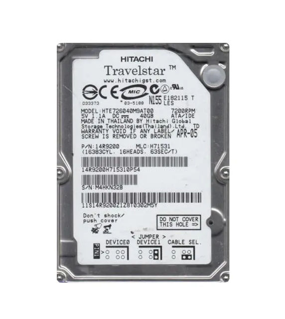14R9200 - Hitachi 40GB 7200RPM ATA/100 2.5-inch Hard Drive