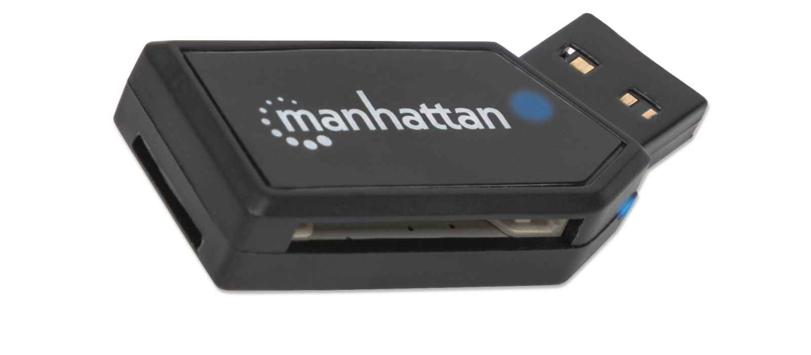 Manhattan USB-A Mini Multi-Card Reader/Writer, 480 Mbps (USB 2.0), 24-in-1, Hi-Speed USB, Windows or Mac, Black, Three Year Warranty, Blister