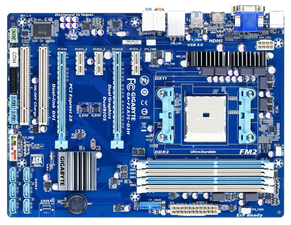 GIGABYTE GA-F2A75-D3H (rev. 1.0) AMD A75 Socket FM2 ATX