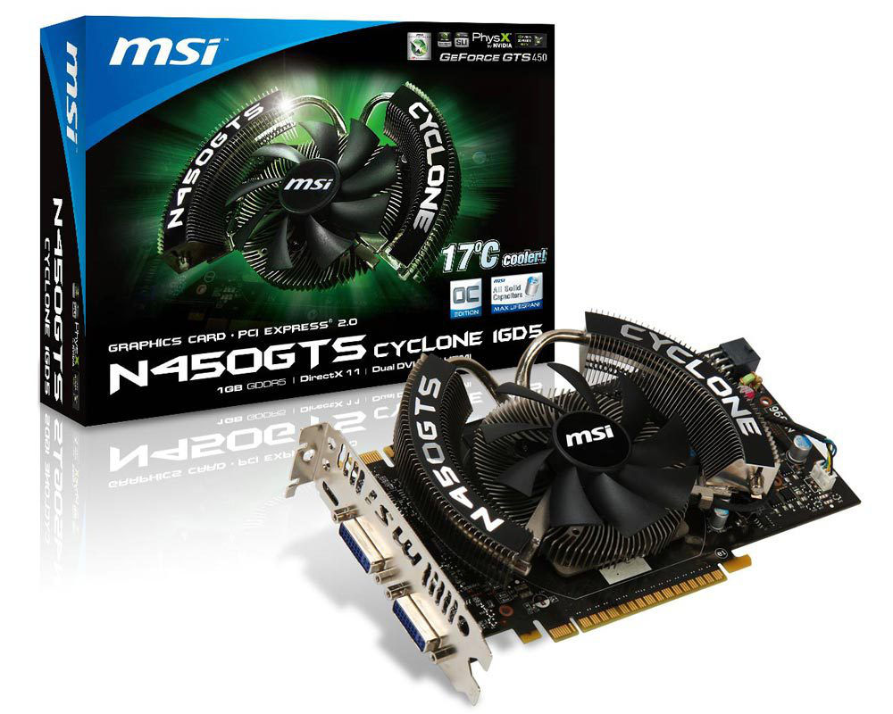 MSI N450GTCYCLONE1GD5/OC graphics card NVIDIA GeForce GTS 450 1 GB GDDR5