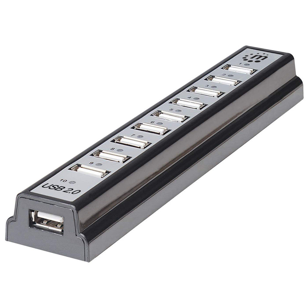 Manhattan USB-A 10-Port Desktop Hub, 10x USB-A Ports, 480 Mbps (USB 2.0), Powered via USB or external power supply (not included) for increased power to connected devices