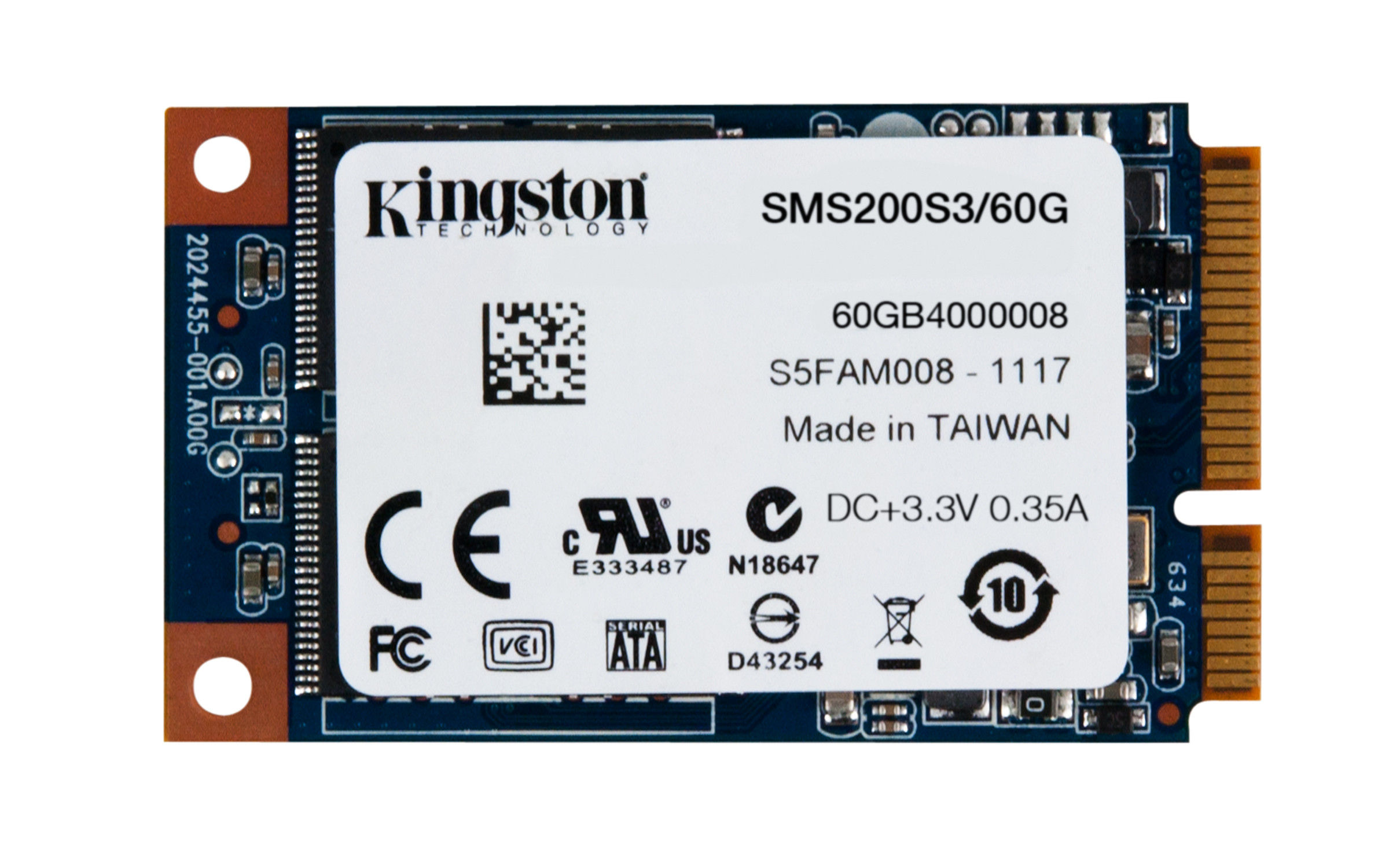 Kingston Technology SMS200S3/60G internal solid state drive 60 GB mSATA Serial ATA