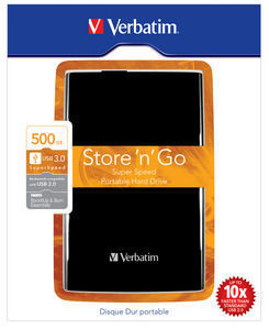 Verbatim 500GB Store 'n' Go USB 3.0 + 8GB PinStripe USB external hard drive 5400 RPM 2.5" Micro-USB B 3.2 Gen 1 (3.1 Gen 1) Black