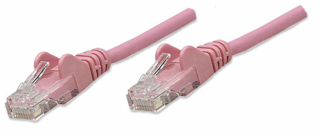 Intellinet Network Patch Cable, Cat5e, 15m, Pink, CCA, U/UTP, PVC, RJ45, Gold Plated Contacts, Snagless, Booted, Polybag