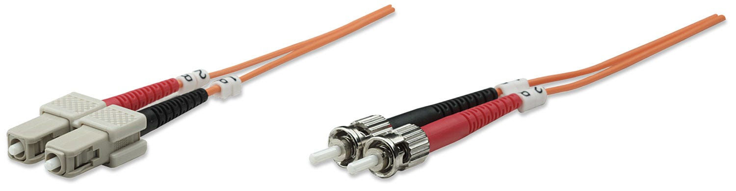 Intellinet Fiber Optic Patch Cable, OM2, ST/SC, 10m, Orange, Duplex, Multimode, 50/125 µm, LSZH, Fibre, Lifetime Warranty, Polybag
