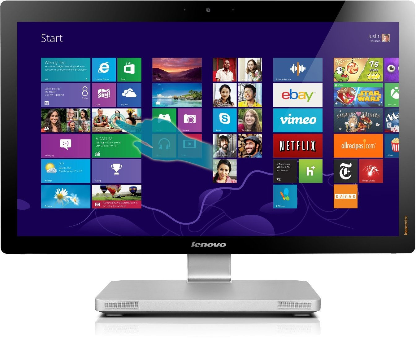 Lenovo IdeaCentre A730 Intel® Core™ i7 i7-4700MQ 68.6 cm (27") 1920 x 1080 pixels Touchscreen All-in-One PC 8 GB DDR3-SDRAM 1 TB HDD NVIDIA® GeForce® GT 740A Windows 8 Silver