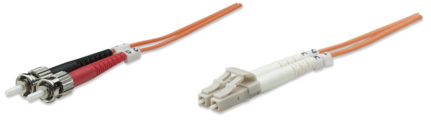 Intellinet Fiber Optic Patch Cable, OM2, LC/ST, 10m, Orange, Duplex, Multimode, 50/125 µm, LSZH, Fibre, Lifetime Warranty