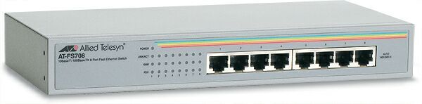 Allied Telesis 8 x 10/100TX FE Switch, Internal PSU - Rackmountable. 1U