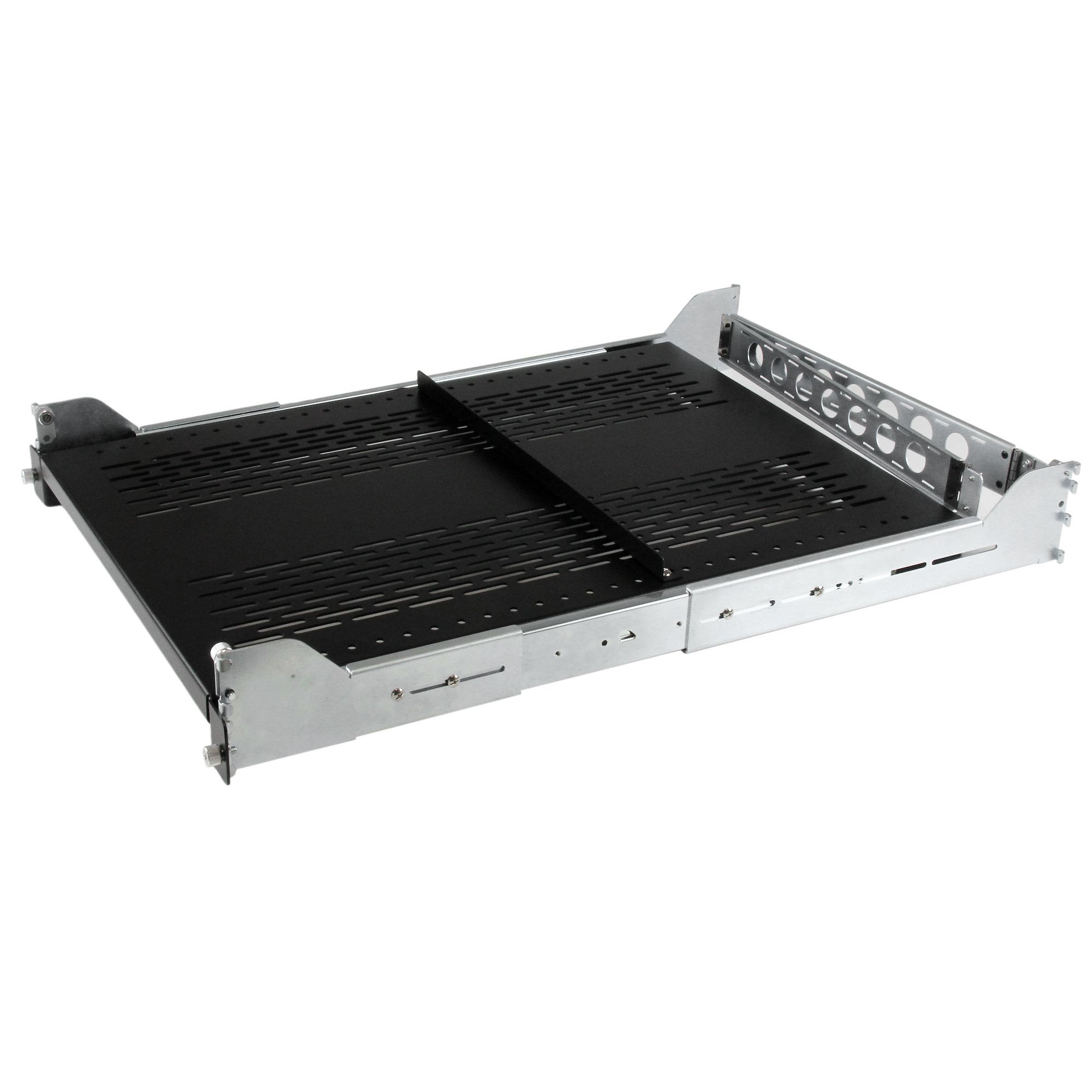 StarTech.com 2U Vented Sliding Server Rack Shelf w/ Cable Management Arm - 27.6 to 31.6in Adjustable Mounting Depth - 125lb - 19” Server Tray Shelf for Equipment Rack - 24in Deep