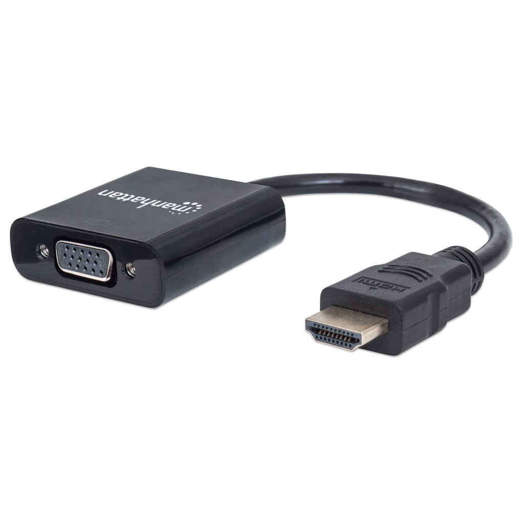 Manhattan HDMI to VGA Converter cable, 1080p, 30cm, Male to Female, Micro-USB Power Input Port for additional power if needed, Black, Three Year Warranty, Equivalent to HD2VGAE2