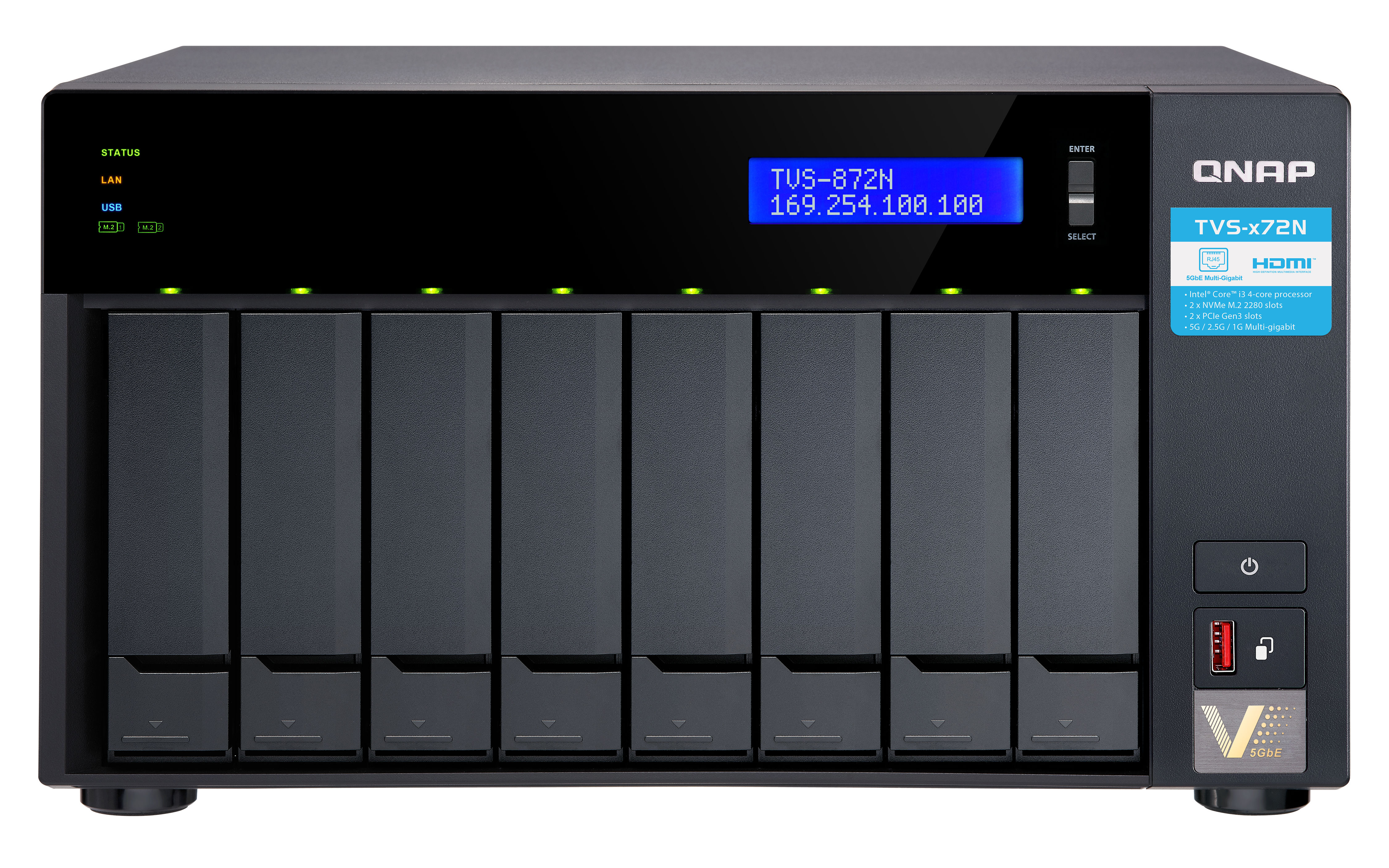 QNAP TVS-872N NAS Tower Intel® Core™ i3 i3-8100T 8 GB DDR4 0 TB QNAP Turbo System Black