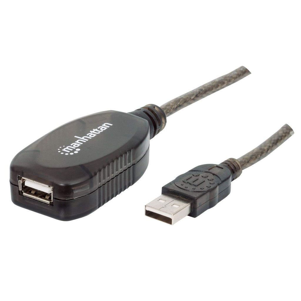Manhattan USB-A to USB-A Extension Cable, 10m, Male to Female, Active, 480 Mbps (USB 2.0), Daisy-Chainable, Built In Repeater, Equivalent to USB2AAEXT10M, Hi-Speed USB, Black, Three Year Warranty, Polybag