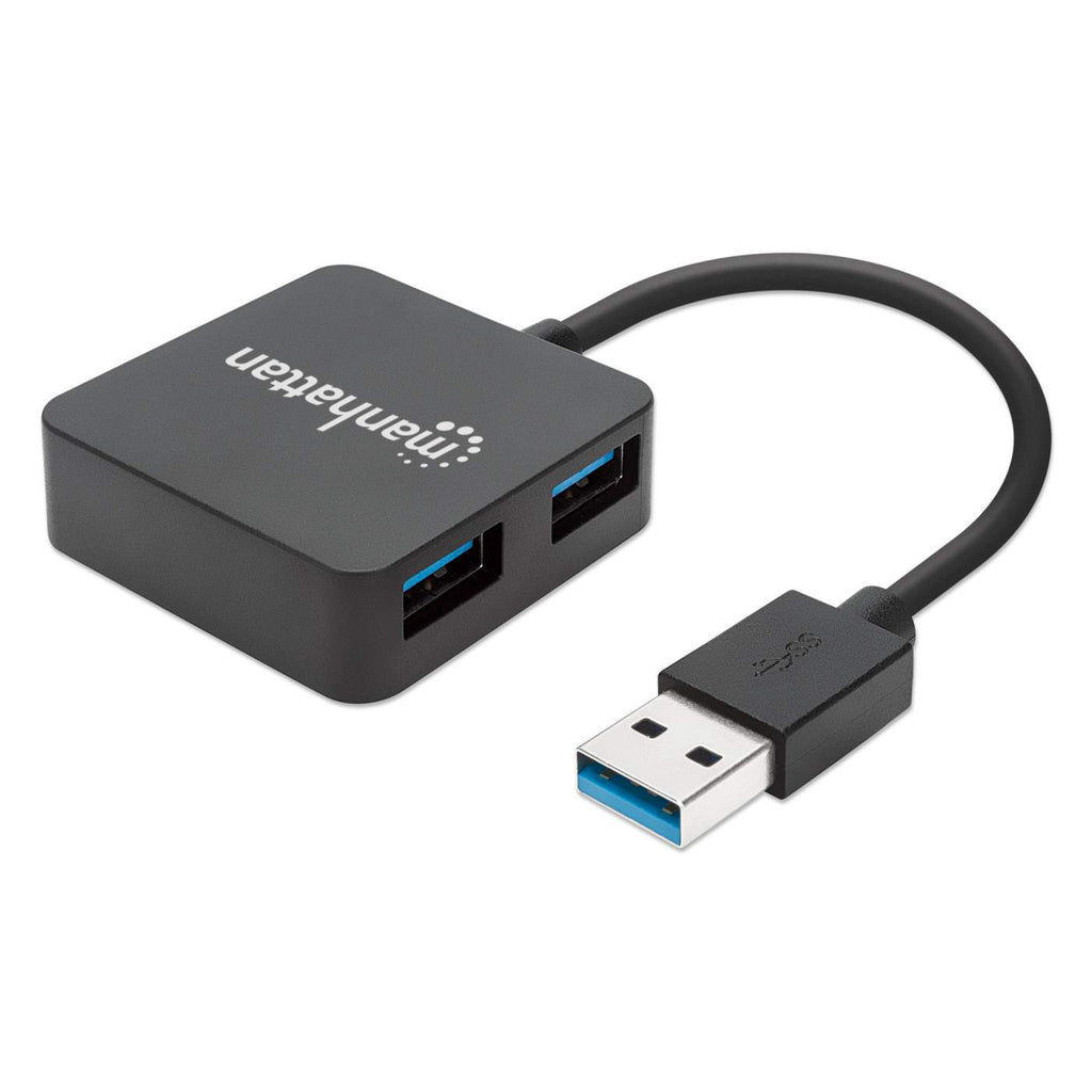 Manhattan USB-A 4-Port Hub, 4x USB-A Ports, 5 Gbps (USB 3.2 Gen1 aka USB 3.0), USB powered (no external power supply required). Fast charging: 1 port up to 0.9 A; charging on 4 ports requires external power supply (not included), Equivalent to ST4300MINU3B